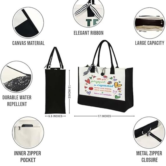 Spanish Teacher Tote Bag Canvas Organizer Appreciation Gift for Women - Picture 4 of 4